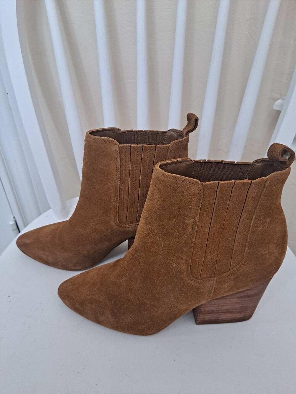 Able Brown Suede Ankle Booties with Block Heel Size 8M